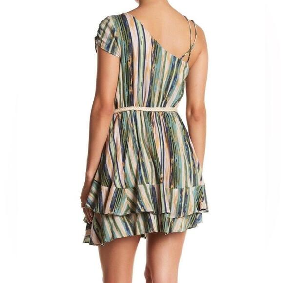 Free People Asymmetrical Sleeveless Ruffle Stripe Short Mini Dress- Size XS - Picture 2 of 7